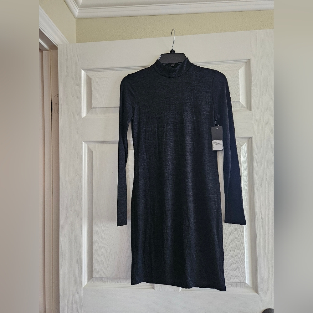 Free Press Black Long Sleeve Mockneck Dress With Cutout Back